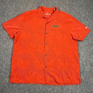 Tommy‎ Bahama Orange Floral OSU Oklahoma State Camp Shirt Men's Size XXL